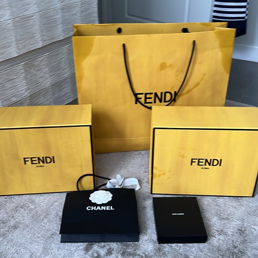 Selling entire lot: Fendi box and bags, Chanel bag and saint laurent box